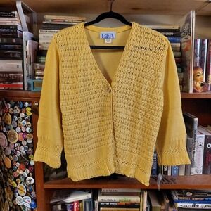 Vintage BFA Classics Yellow Crochet Cardigan 100 Cotton Made in USA Large